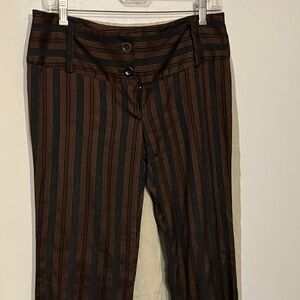 Sanjoy flared dress pants 70’s retro look black brown stripes wide waistband M